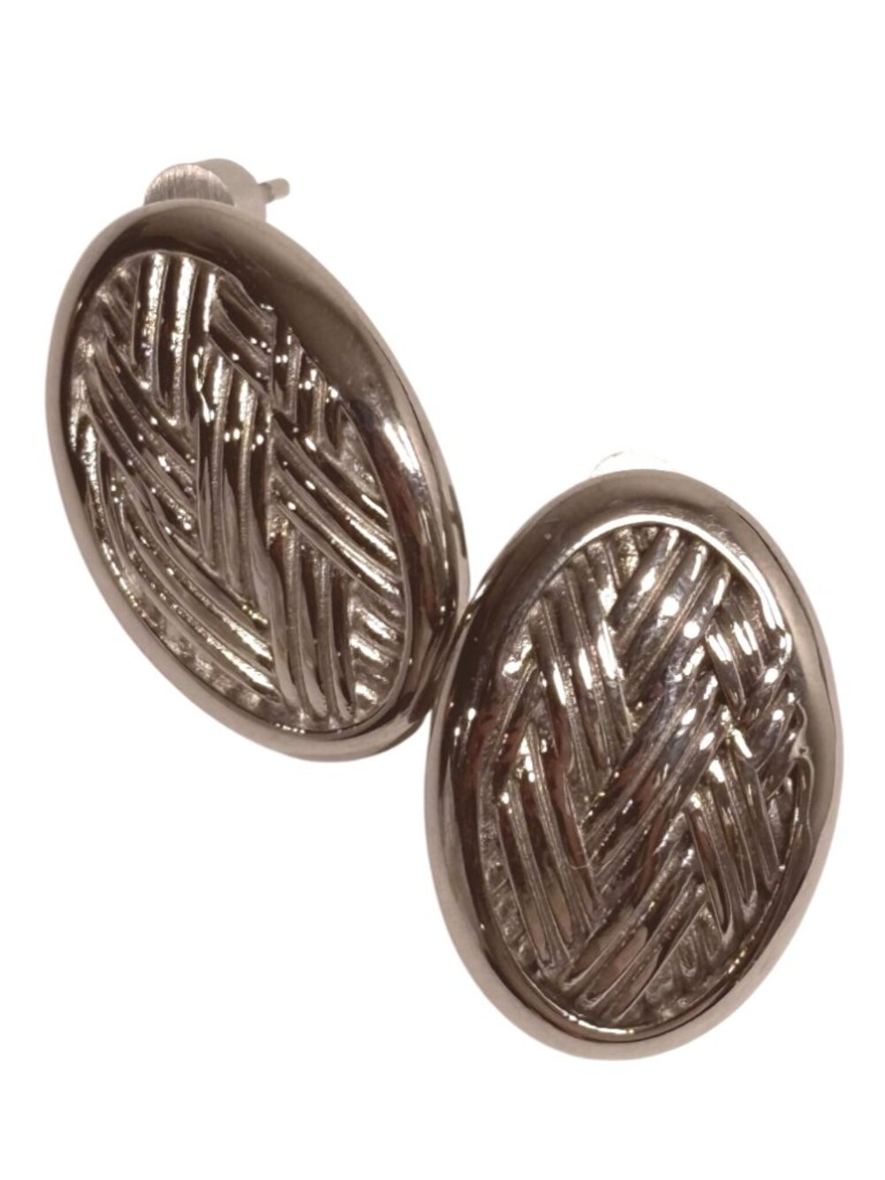 MEFYE Woven-Patterned Oval Studs in Silver Tone - Picture 2 of 3